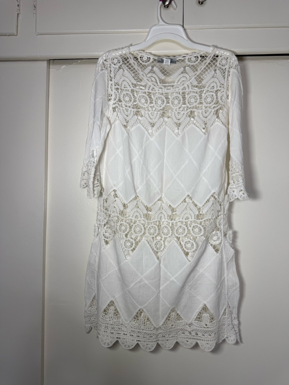Cost Plus World Market White Crochet Lace Tunic